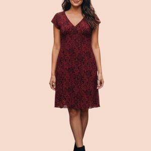 CDC Petite Rust Paisley Floral Print Dress Sz 14 VTG